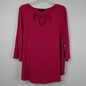 Karen Kane Tunic Top Women's Plus Size 1X Pink Front Neck Detail Jersey